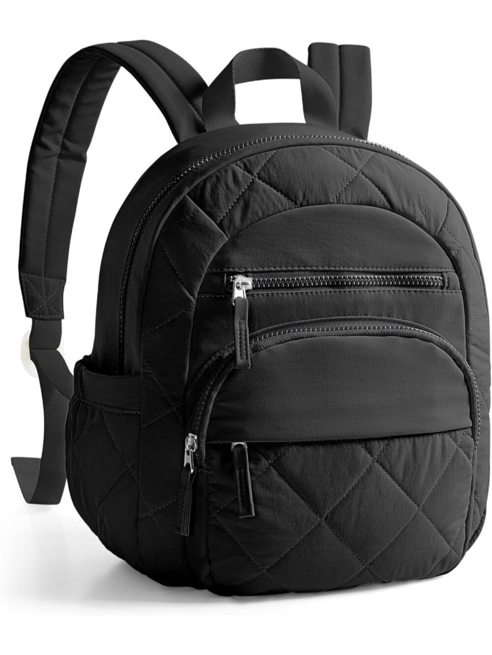 Women's Black lightweight taslan fabric Zipper Quilted Backpack College Bag
